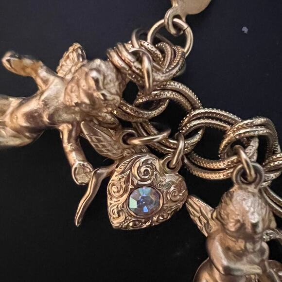 Vintage Kirks Folly Secret Of The Seven Angels Goldtone Charm Watch Bracelet SZ7 - Picture 2 of 16